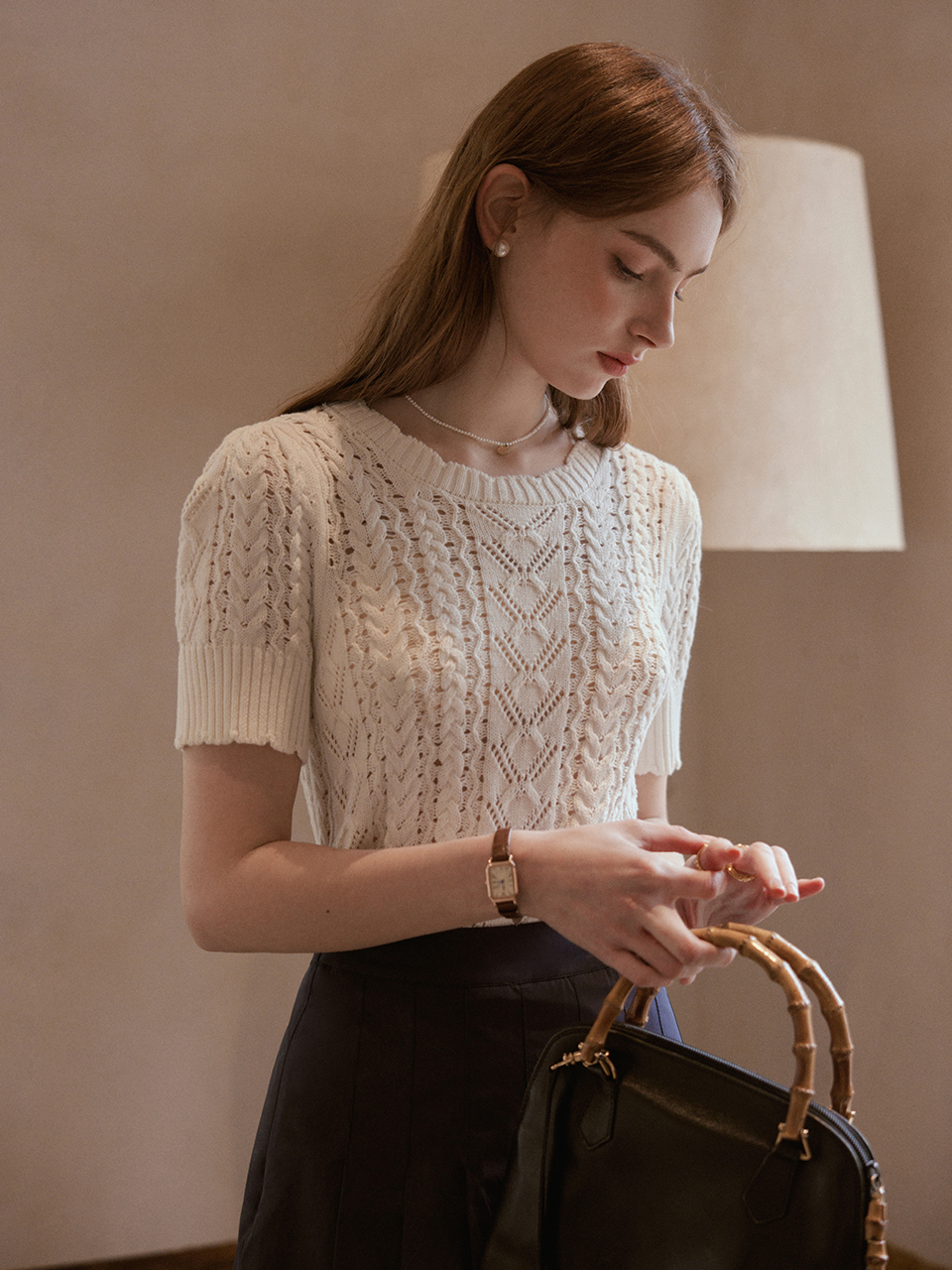 MIGNON wave cable knit top_ivory